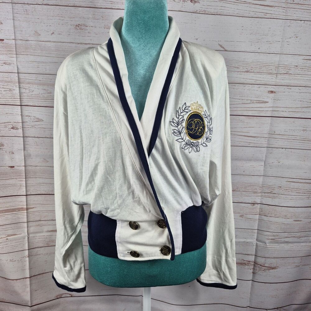 Vintage David Benjamin Sz M Nautical Coastal White Navy Blue  Preppy Old Money